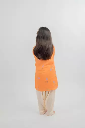 Orange embroidered cotton kurta set