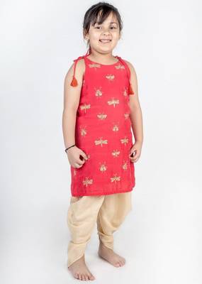 Orange embroidered cotton kurta set 1