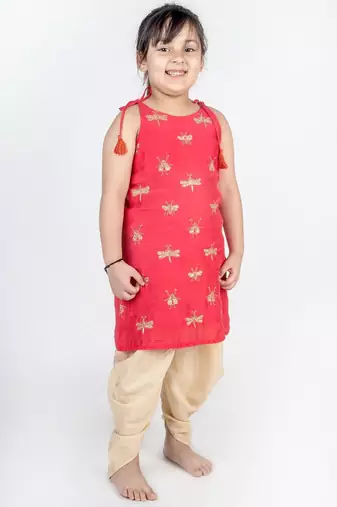 Orange embroidered cotton kurta set