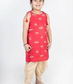 Orange embroidered cotton kurta set