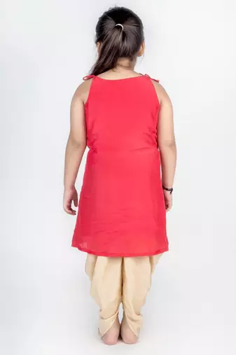Orange embroidered cotton kurta set