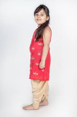 Orange embroidered cotton kurta set 3