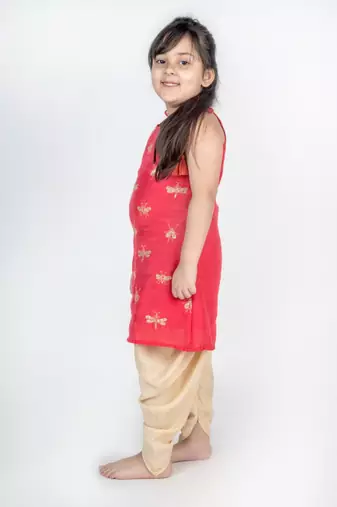Orange embroidered cotton kurta set
