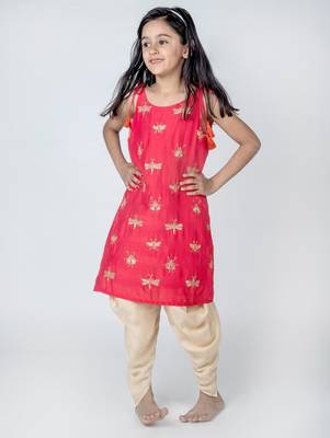 Orange embroidered cotton kurta set 4