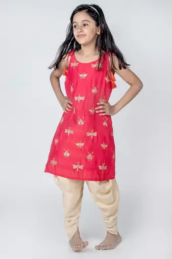 Orange embroidered cotton kurta set