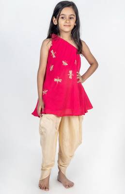 Pink embroidered cotton kurta set 1