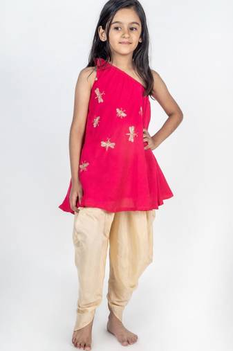 Pink embroidered cotton kurta set