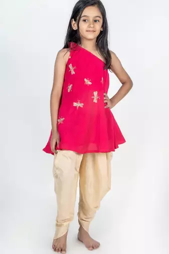 Pink embroidered cotton kurta set
