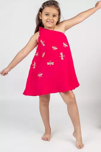 Pink embroidered cotton kurta set