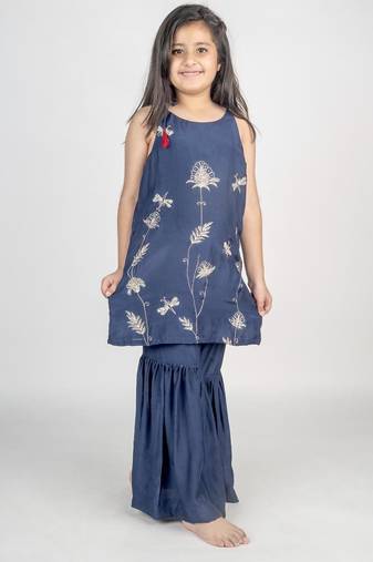 Blue embroidered cotton kurta set
