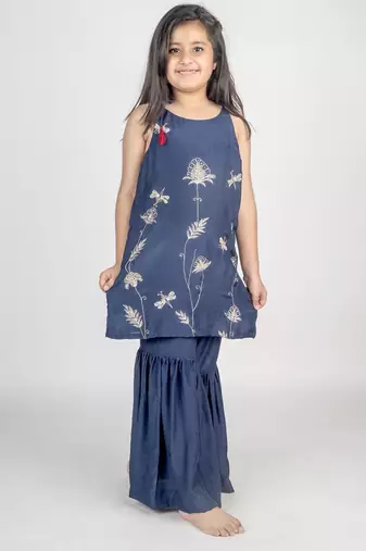 Blue embroidered cotton kurta set