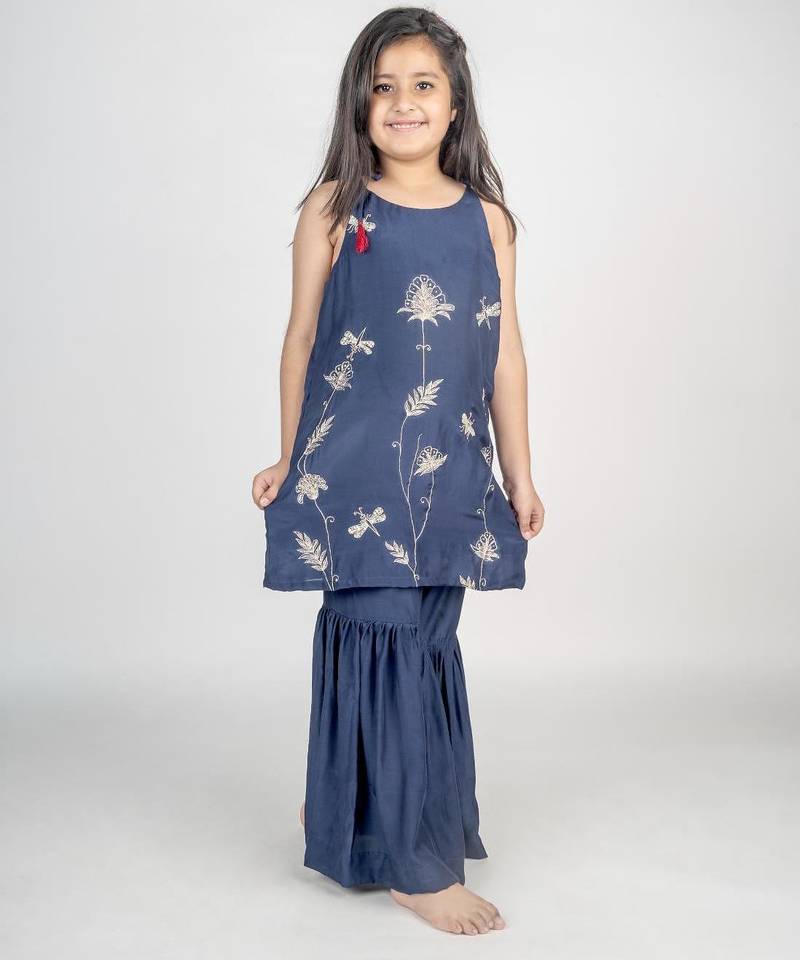 Blue embroidered cotton kurta set