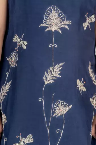 Blue embroidered cotton kurta set