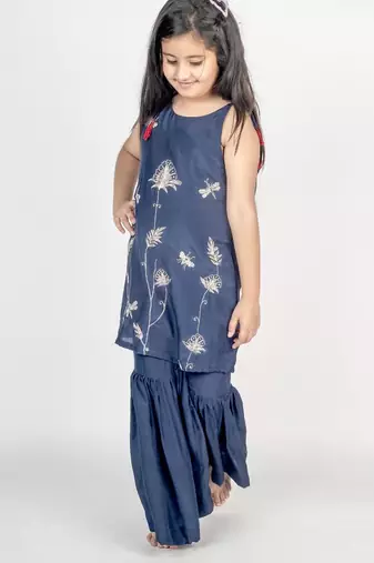 Blue embroidered cotton kurta set