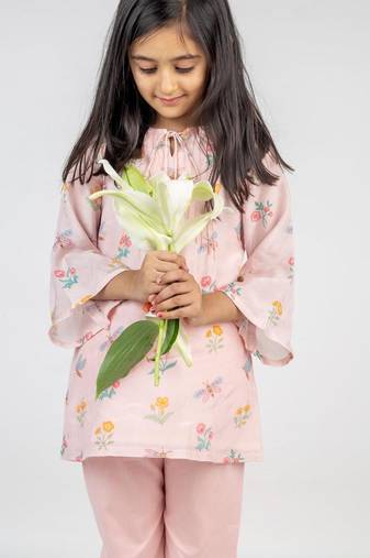 Pink printed cotton co ord set