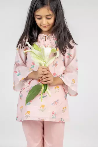 Pink printed cotton co ord set