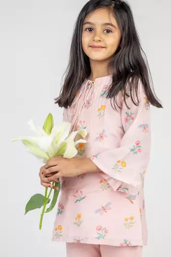 Pink printed cotton co ord set