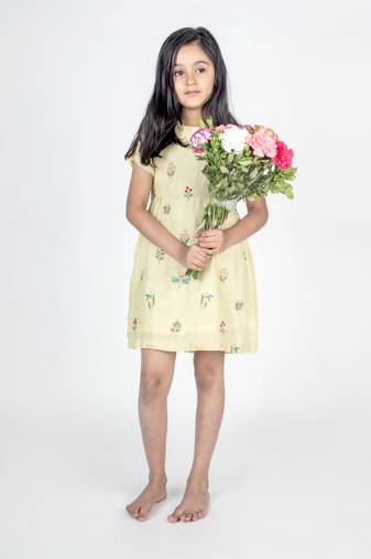 Green embroidered cotton dress