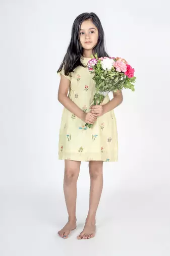 Green embroidered cotton dress