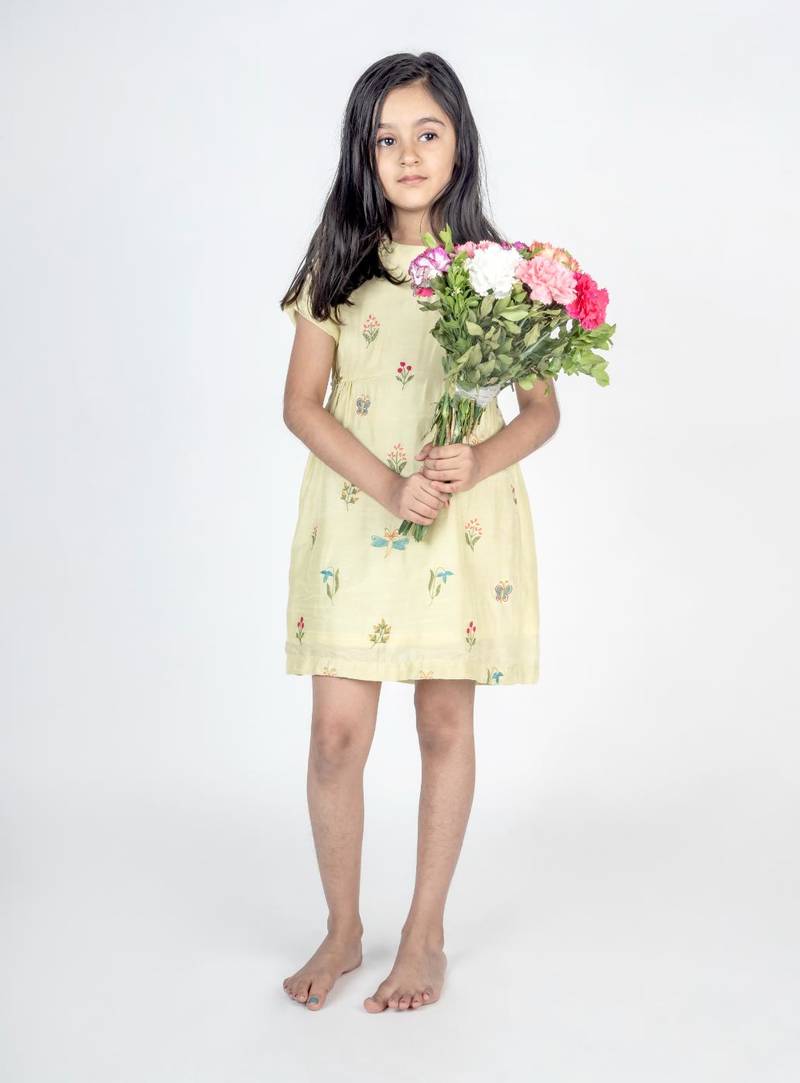 Green embroidered cotton dress