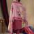 Pink Designer Straight Kurti Pant Dupatta Set With Embroidery And Hand Work