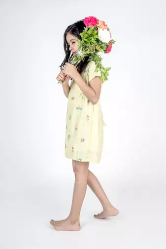 Green embroidered cotton dress