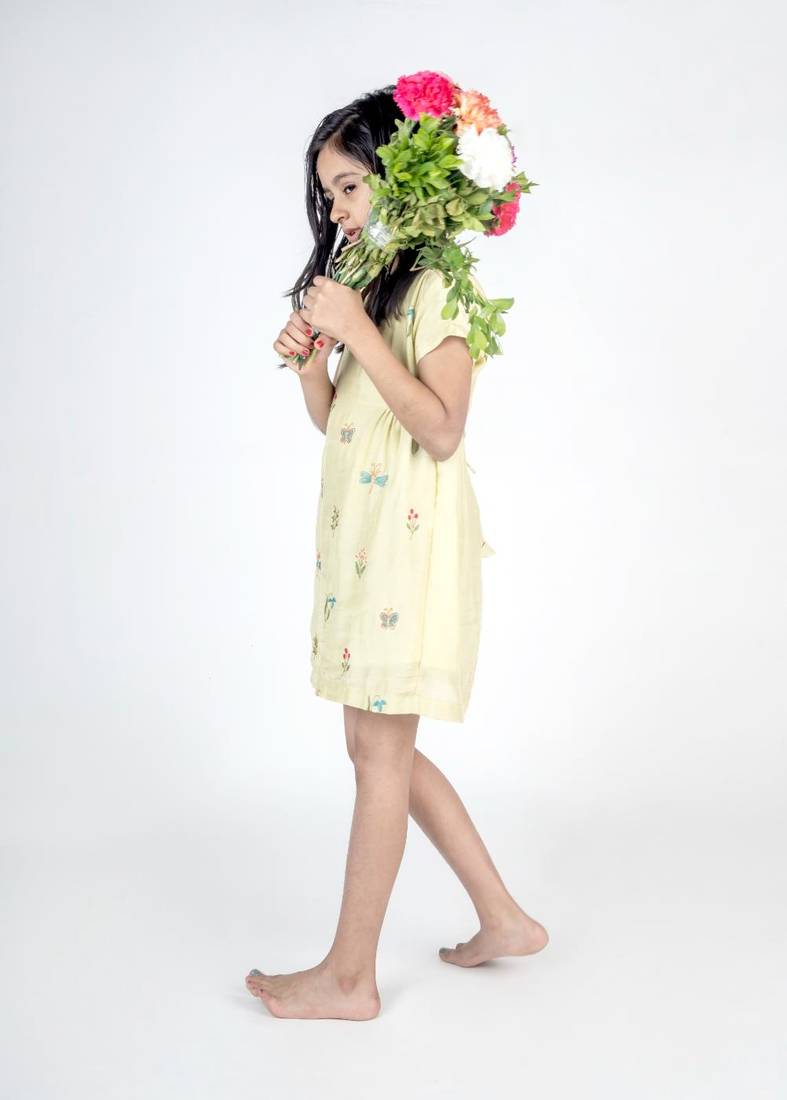 Green embroidered cotton dress