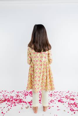 Yellow printed cotton kurta set 2