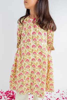 Yellow printed cotton kurta set 4