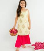 Yellow printed cotton kurta set