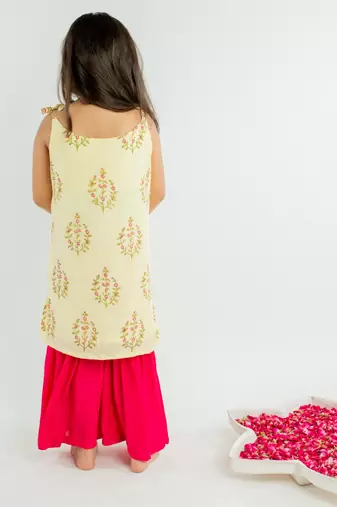 Yellow printed cotton kurta set