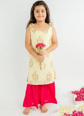 Yellow printed cotton kurta set 3