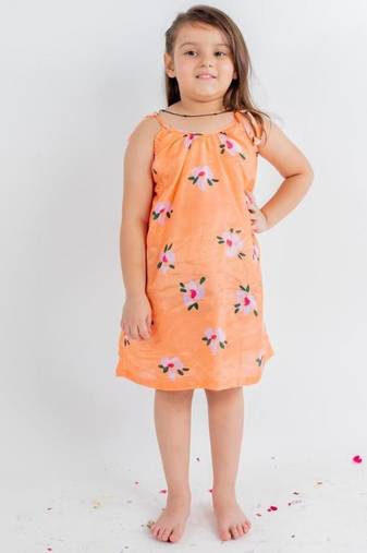 Orange printed cotton dress