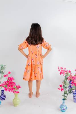 Orange printed cotton dress 3