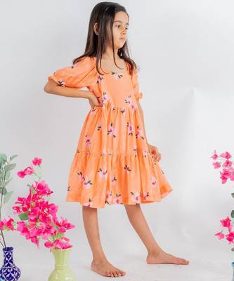 Orange printed cotton dress 1