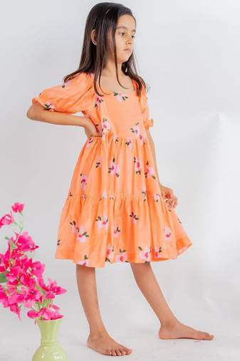 Orange printed cotton dress