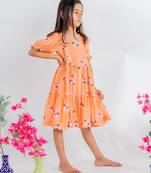 Orange printed cotton dress