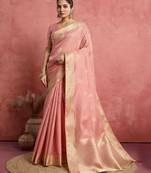 peach soft silk blend zari woven saree with unstitched blouse