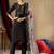Black Designer Straight Kurti Pant Dupatta Set With Embroidery And Hand Work