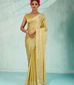 yellow silk blend chiffon zarkan work saree with unstitched blouse