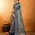 grey crepe printed saree with unstitched blouse