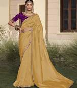 Yellow embroidered fancy fabric saree with designer blouse fabric