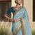 Sky embroidered fancy fabric saree with designer blouse fabric