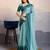 teal crepe beads work saree with unstitched blouse
