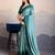 teal crepe beads work saree with unstitched blouse