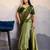 olive crepe beads work saree with unstitched blouse