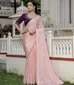 peach chinnon zarkan work saree with unstitched blouse