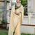 yellow chinnon zarkan work saree with unstitched blouse