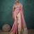 peach linen blend zari woven saree with unstitched blouse