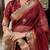 maroon linen zari woven saree with unstitched blouse